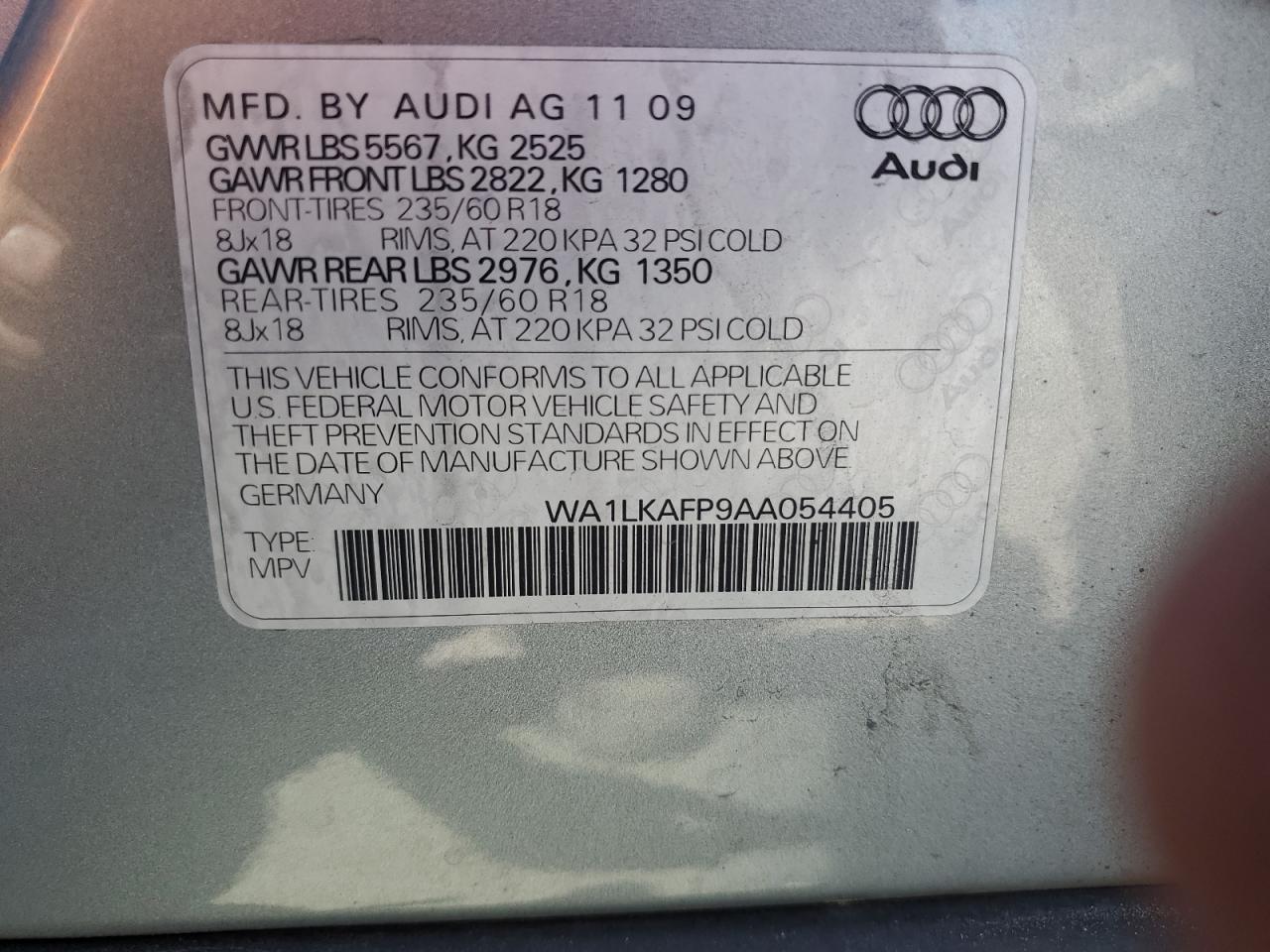 2010 Audi Q5 Premium Plus VIN: WA1LKAFP9AA054405 Lot: 84040095