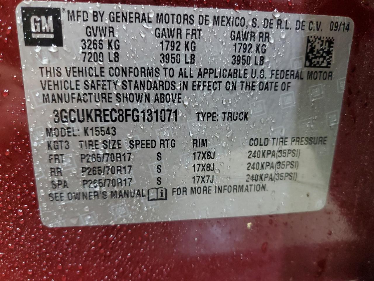 2015 Chevrolet Silverado K1500 Lt VIN: 3GCUKREC8FG131071 Lot: 81080305