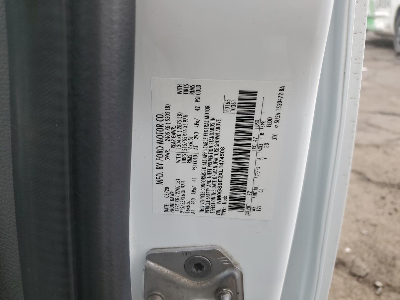 2020 Ford Transit Connect Xl VIN: NM0GS9E2XL1474508 Lot: 84016965