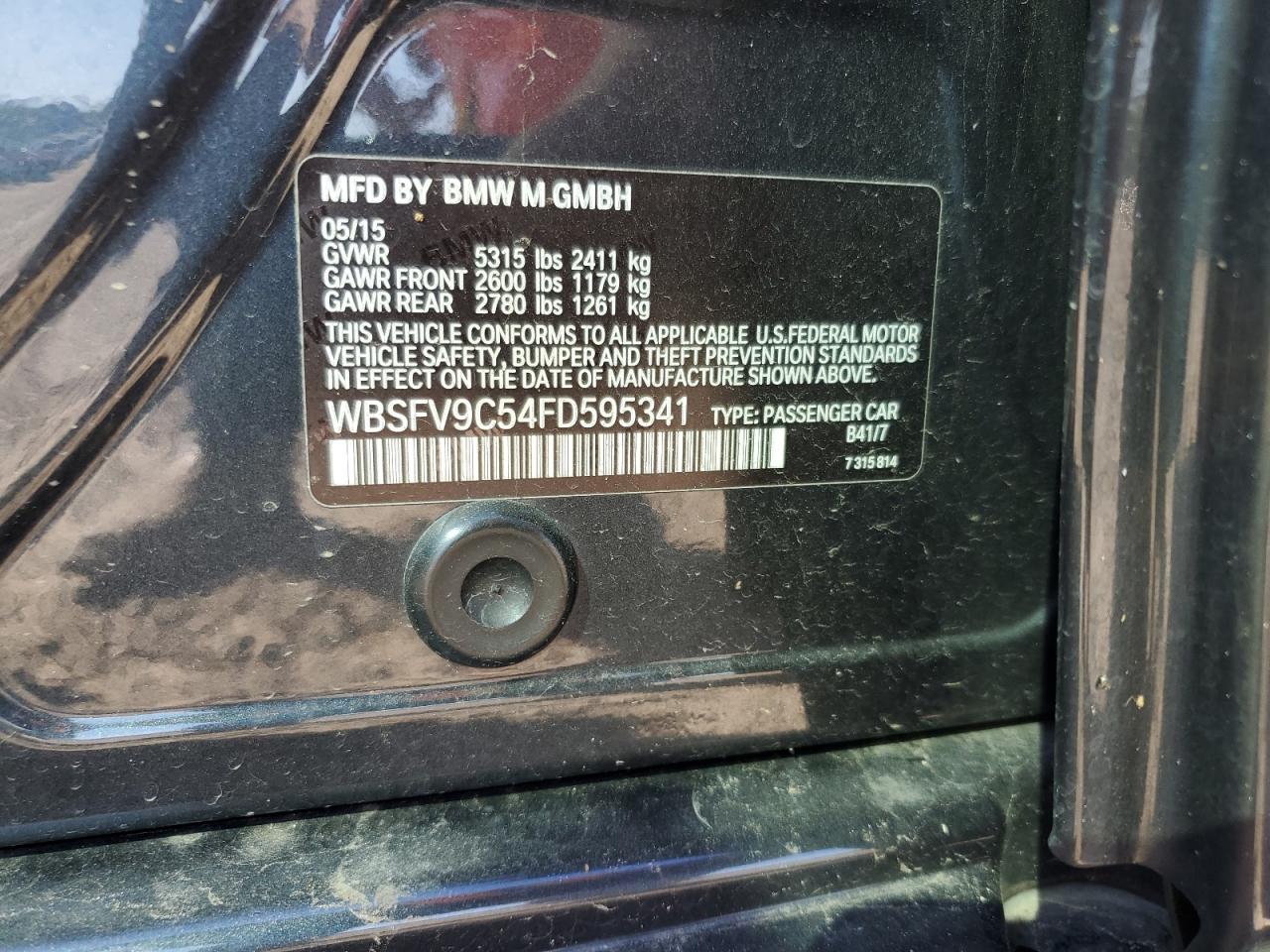 2015 BMW M5 VIN: WBSFV9C54FD595341 Lot: 81727155