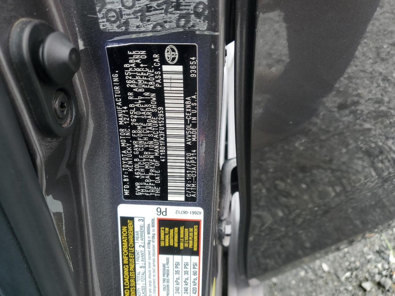 2015 Toyota Camry Hybrid VIN: 4T1BD1FK3FU152959 Lot: 83998685