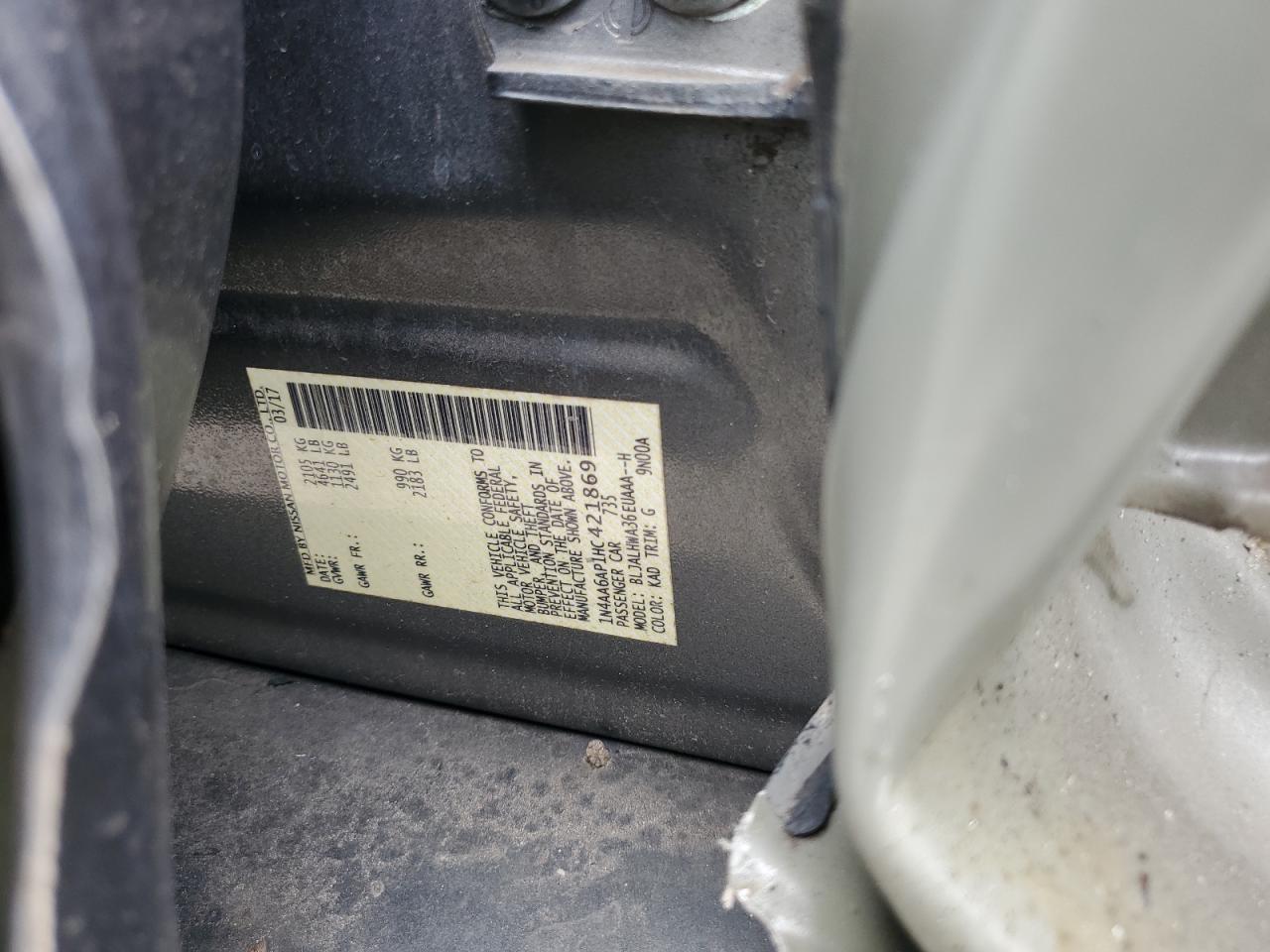 2017 Nissan Maxima 3.5S VIN: 1N4AA6AP1HC421869 Lot: 84661055