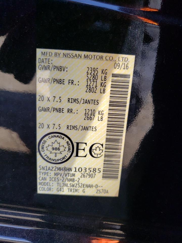 2017 Nissan Murano S VIN: 5N1AZ2MH8HN103585 Lot: 71363435