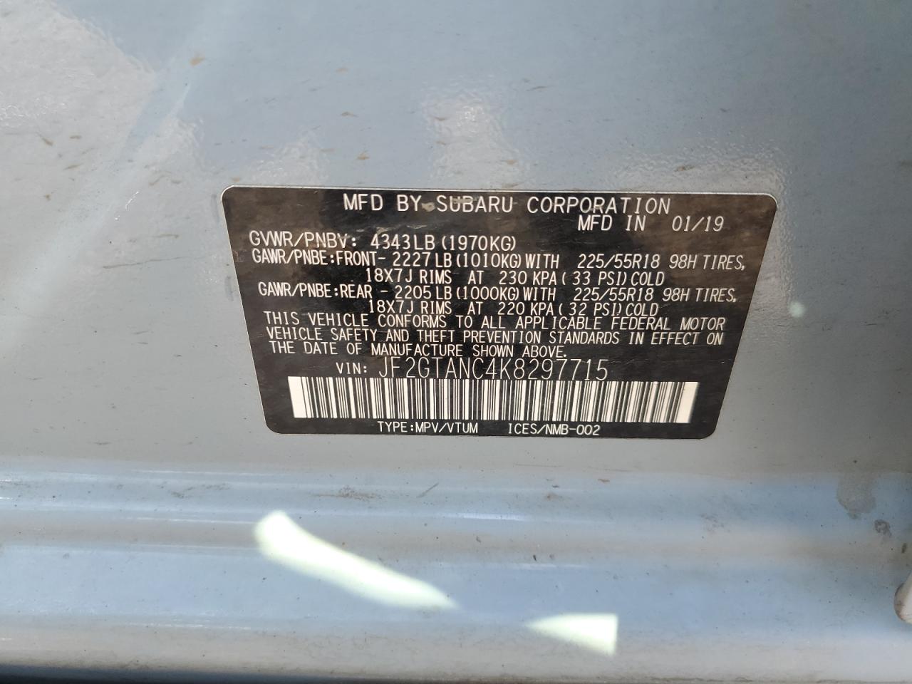 2019 Subaru Crosstrek Limited VIN: JF2GTANC4K8297715 Lot: 81154735