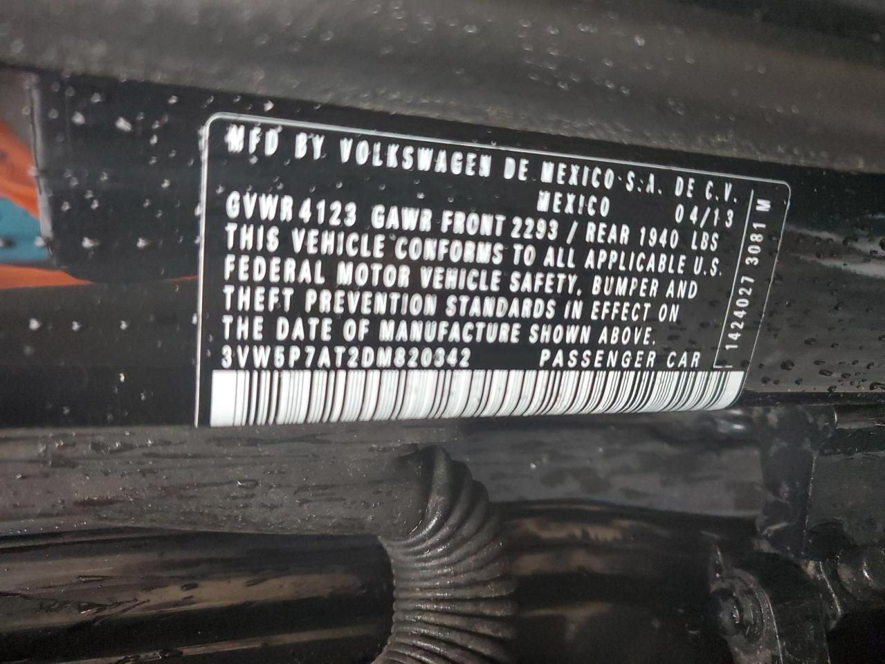 2013 Volkswagen Beetle VIN: 3VW5P7AT2DM820342 Lot: 83980605