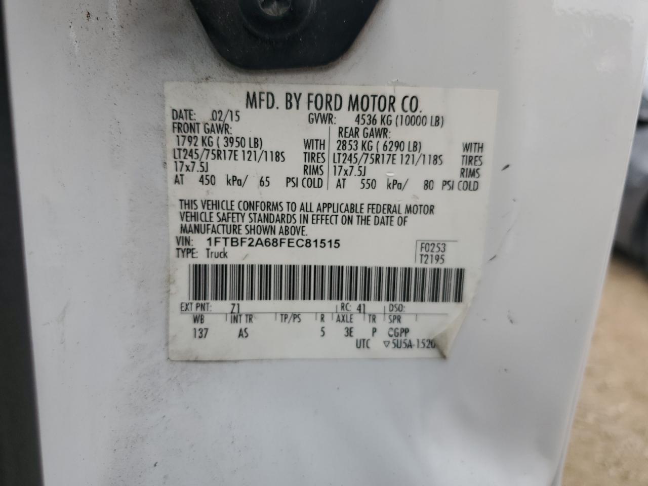 2015 Ford F250 Super Duty VIN: 1FTBF2A68FEC81515 Lot: 70818815