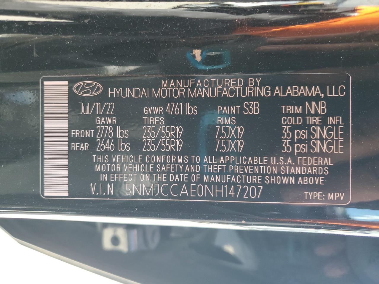 2022 Hyundai Tucson Sel VIN: 5NMJCCAE0NH147207 Lot: 84229545