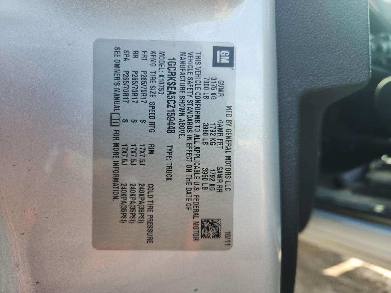 2012 Chevrolet Silverado K1500 Lt VIN: 1GCRKSEA5CZ159448 Lot: 71614995