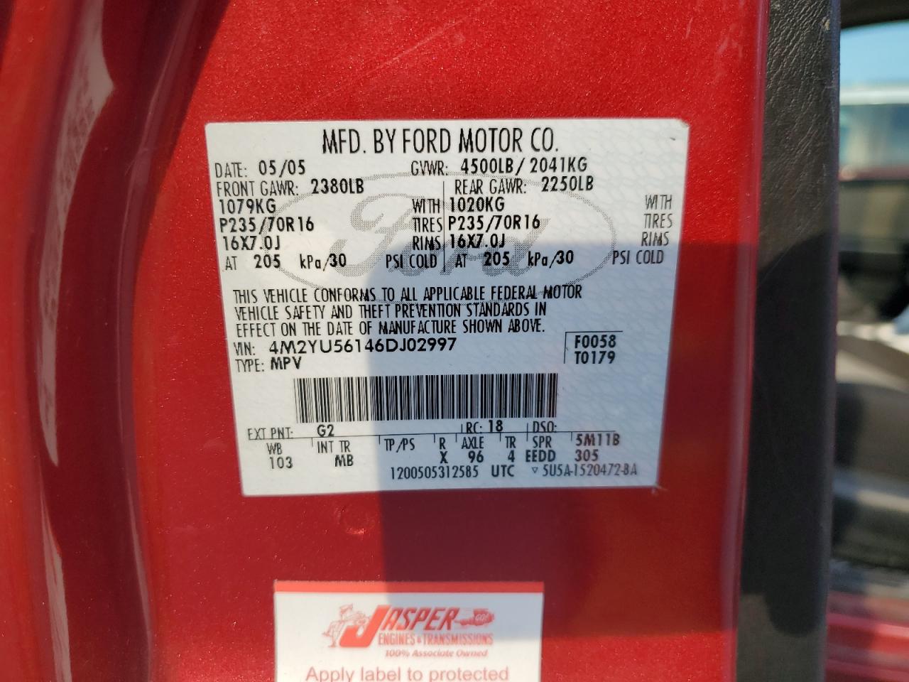 2006 Mercury Mariner VIN: 4M2YU56146DJ02997 Lot: 81428375