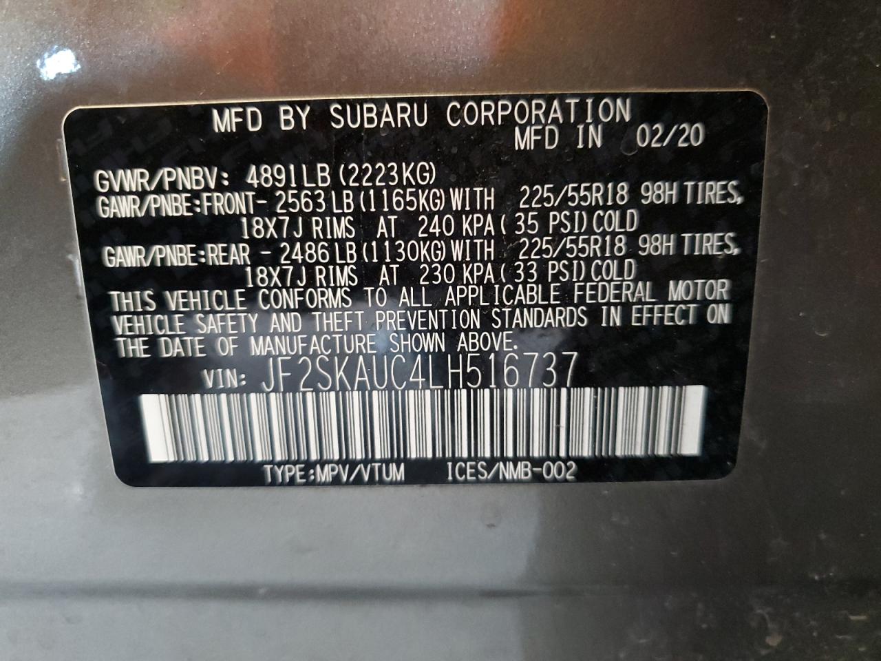 2020 Subaru Forester Limited VIN: JF2SKAUC4LH516737 Lot: 81524365