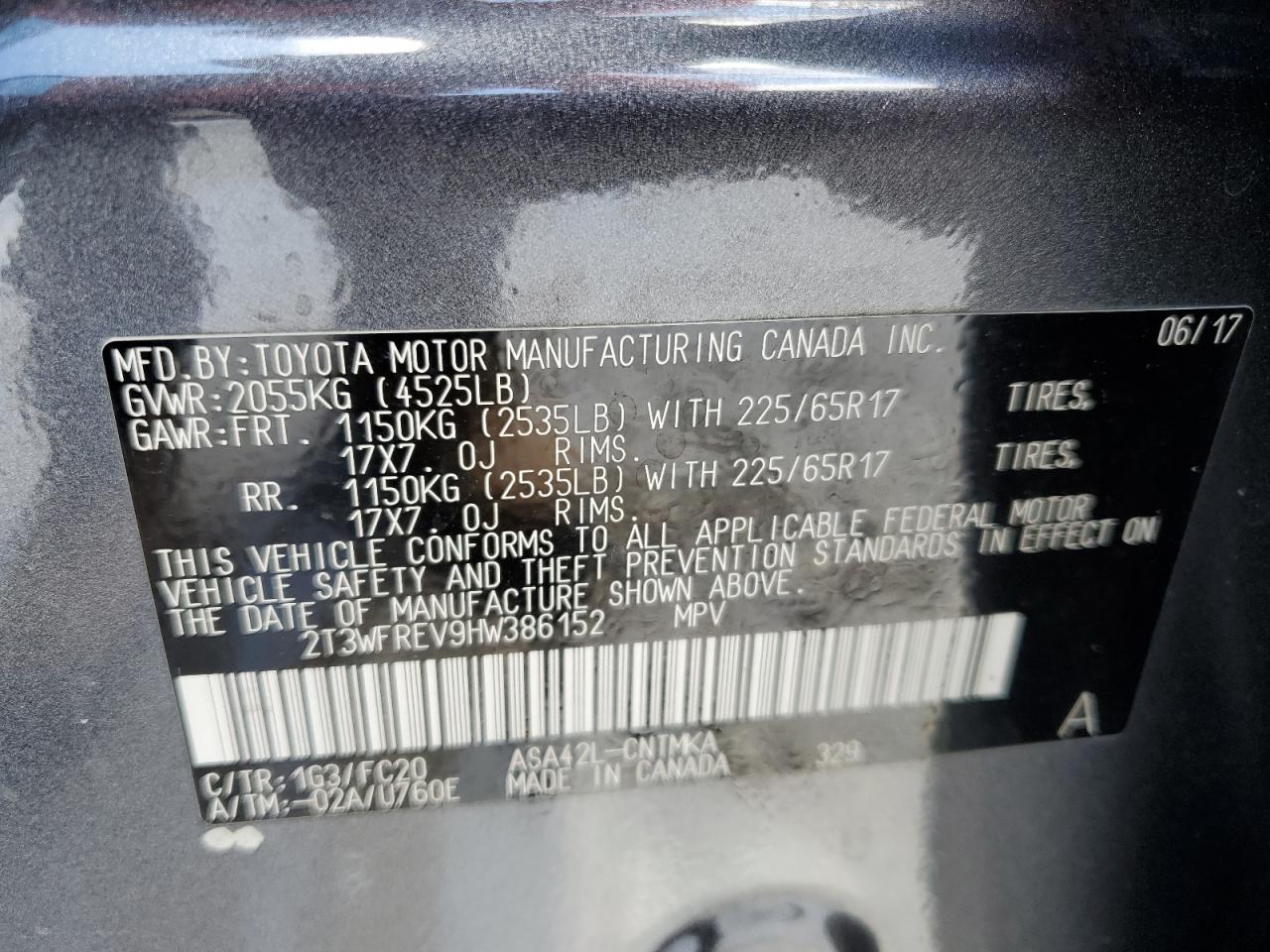 2017 Toyota Rav4 Xle VIN: 2T3WFREV9HW386152 Lot: 80315875