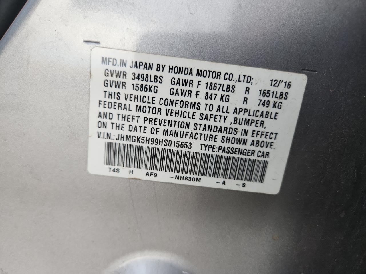 2017 Honda Fit Ex VIN: JHMGK5H99HS015653 Lot: 71225305