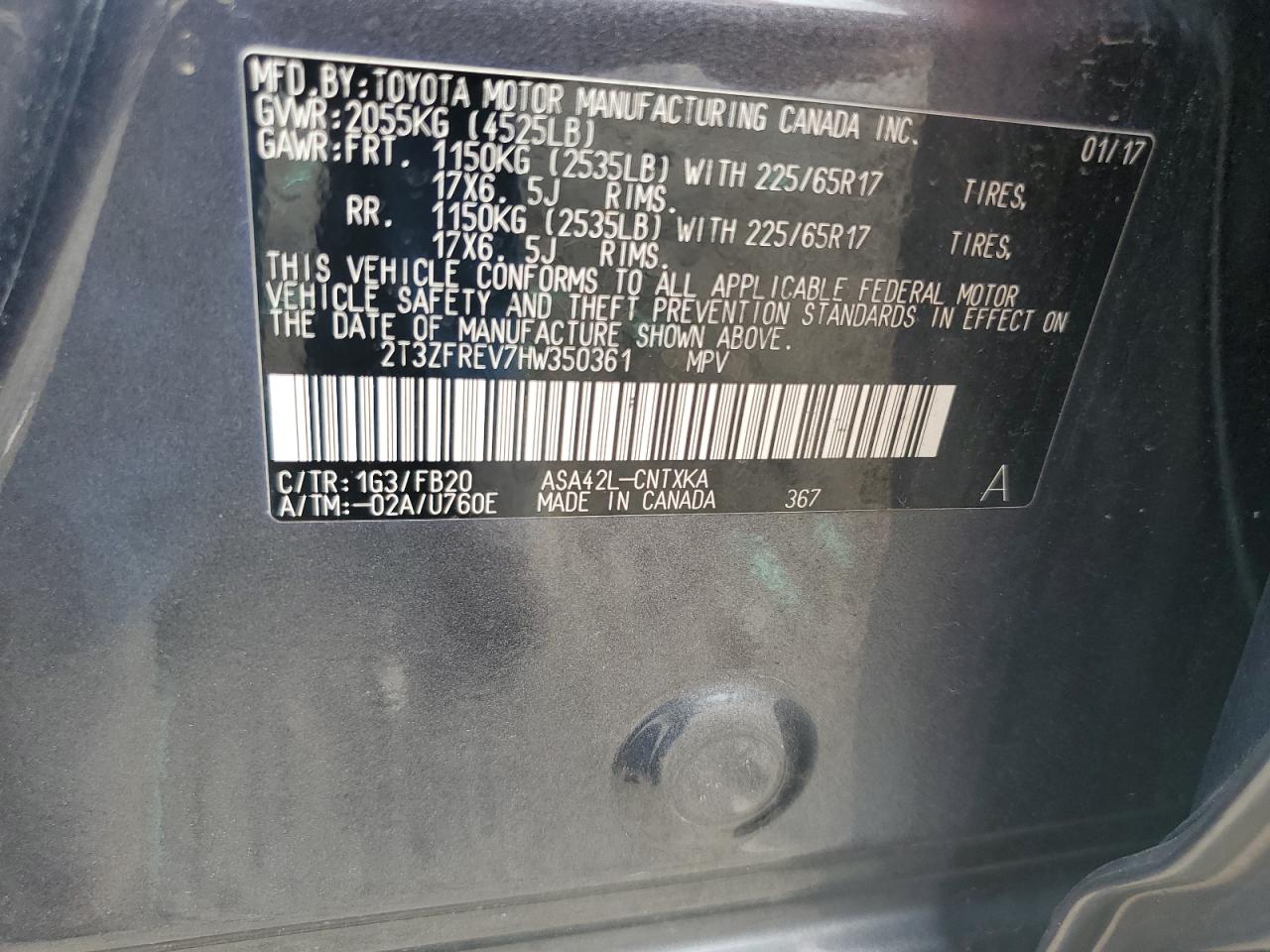 2017 Toyota Rav4 Le VIN: 2T3ZFREV7HW350361 Lot: 82025445