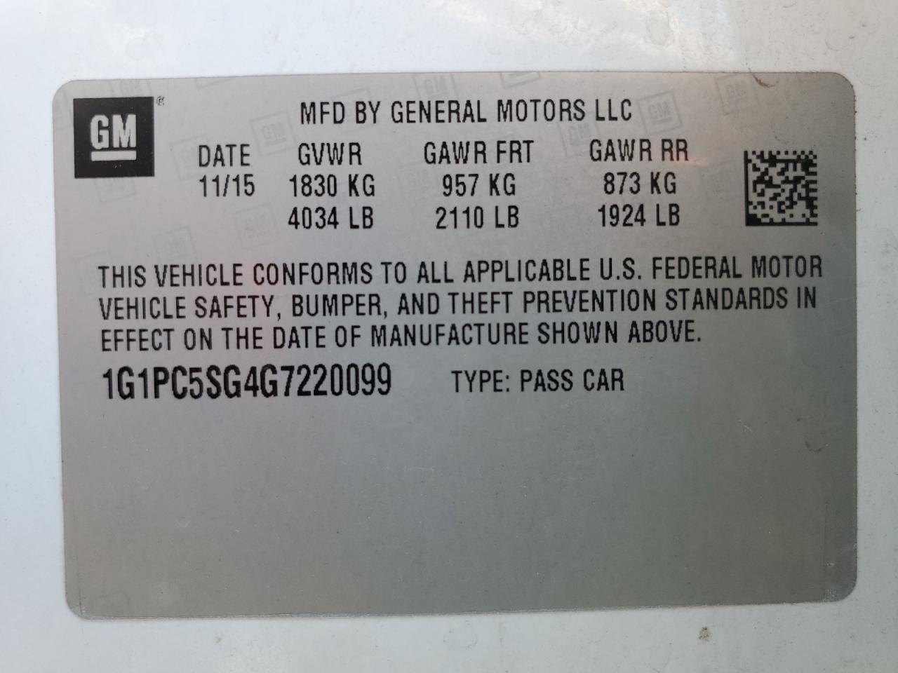 2016 Chevrolet Cruze Limited Ls VIN: 1G1PC5SG4G7220099 Lot: 81801985