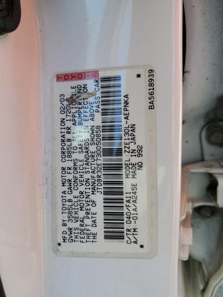 2003 Toyota Corolla Ce VIN: JTDBR32E730050858 Lot: 84818375