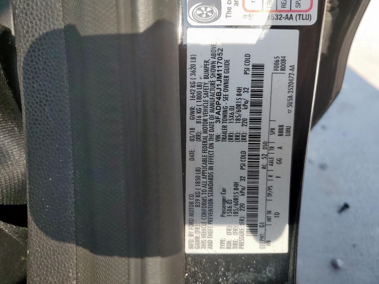 2018 Ford Fiesta Se VIN: 3FADP4BJ1JM117052 Lot: 71689025