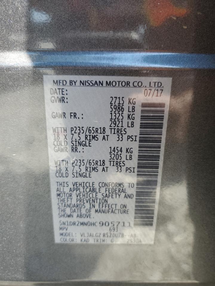 2017 Nissan Pathfinder S VIN: 5N1DR2MN0HC905711 Lot: 71977465