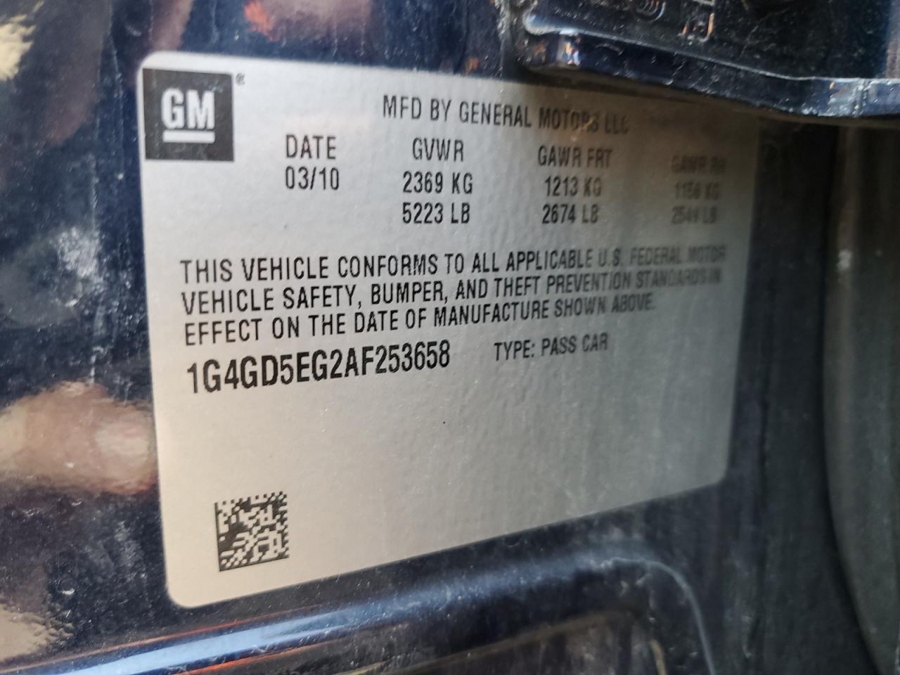 2010 Buick Lacrosse Cxl VIN: 1G4GD5EG2AF253658 Lot: 80347075