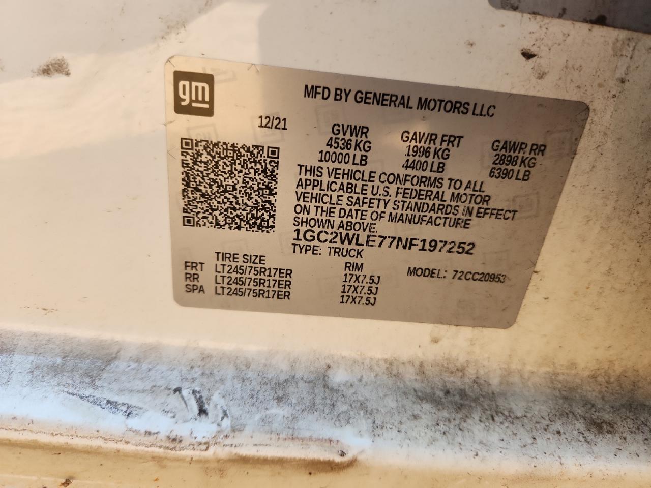 2022 Chevrolet Silverado C2500 Heavy Duty VIN: 1GC2WLE77NF197252 Lot: 47434645