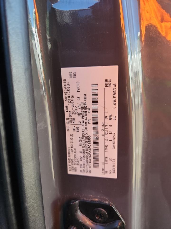 2018 Ford F150 Super Cab VIN: 1FTEX1CPXJFC15500 Lot: 82167145