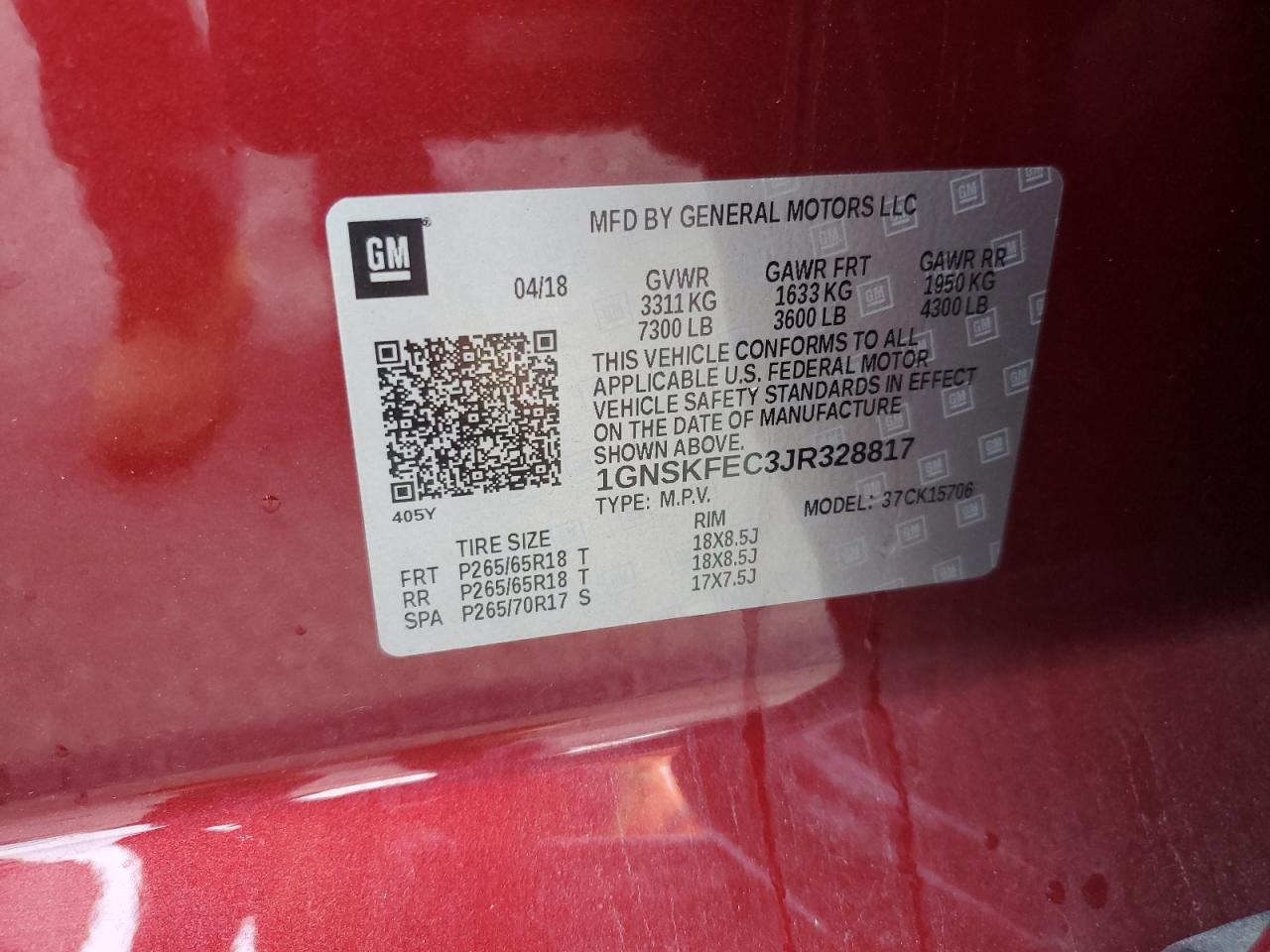 2018 Chevrolet Tahoe Special VIN: 1GNSKFEC3JR328817 Lot: 81295605