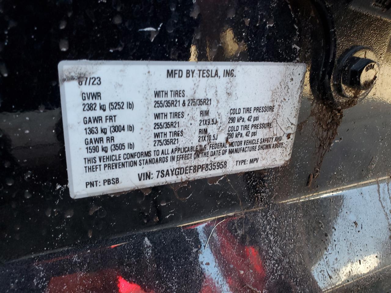 2023 Tesla Model Y VIN: 7SAYGDEF8PF835958 Lot: 80765185