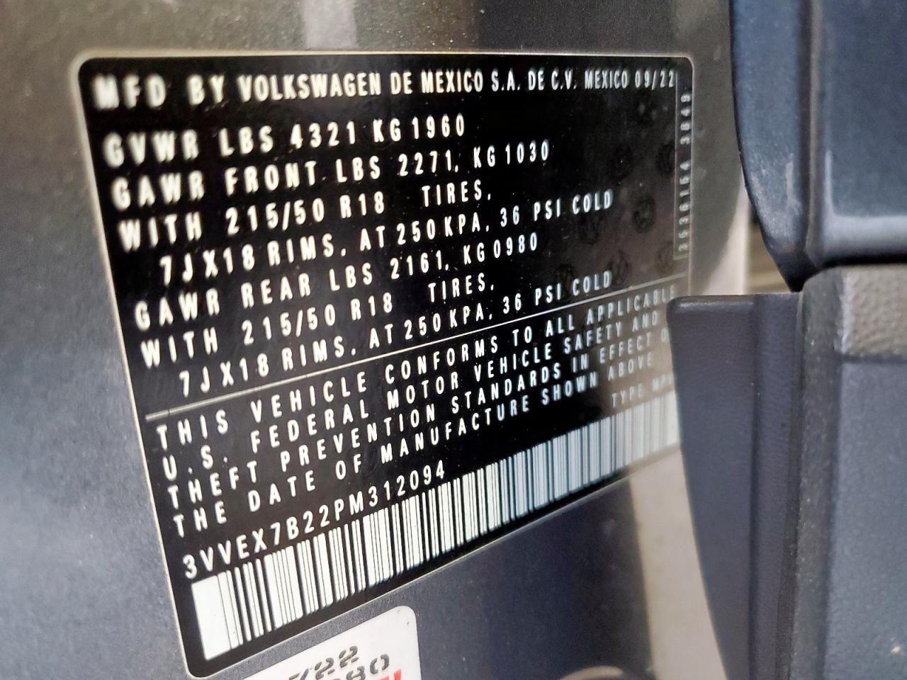 2023 Volkswagen Taos Se VIN: 3VVEX7B22PM312094 Lot: 80531815