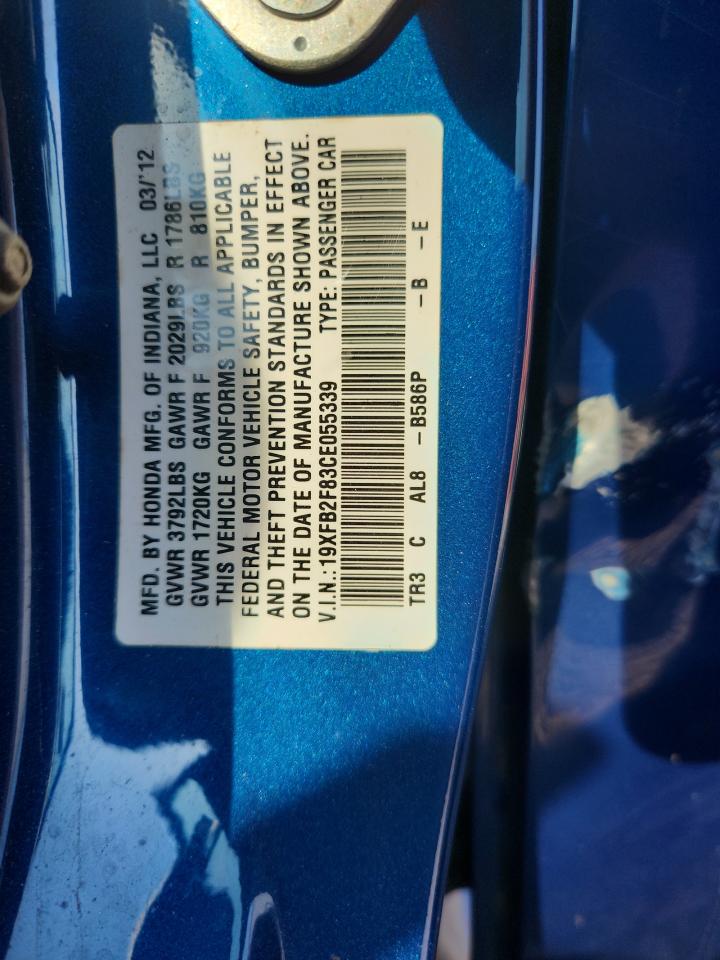 2012 Honda Civic Ex VIN: 19XFB2F83CE055339 Lot: 81323815