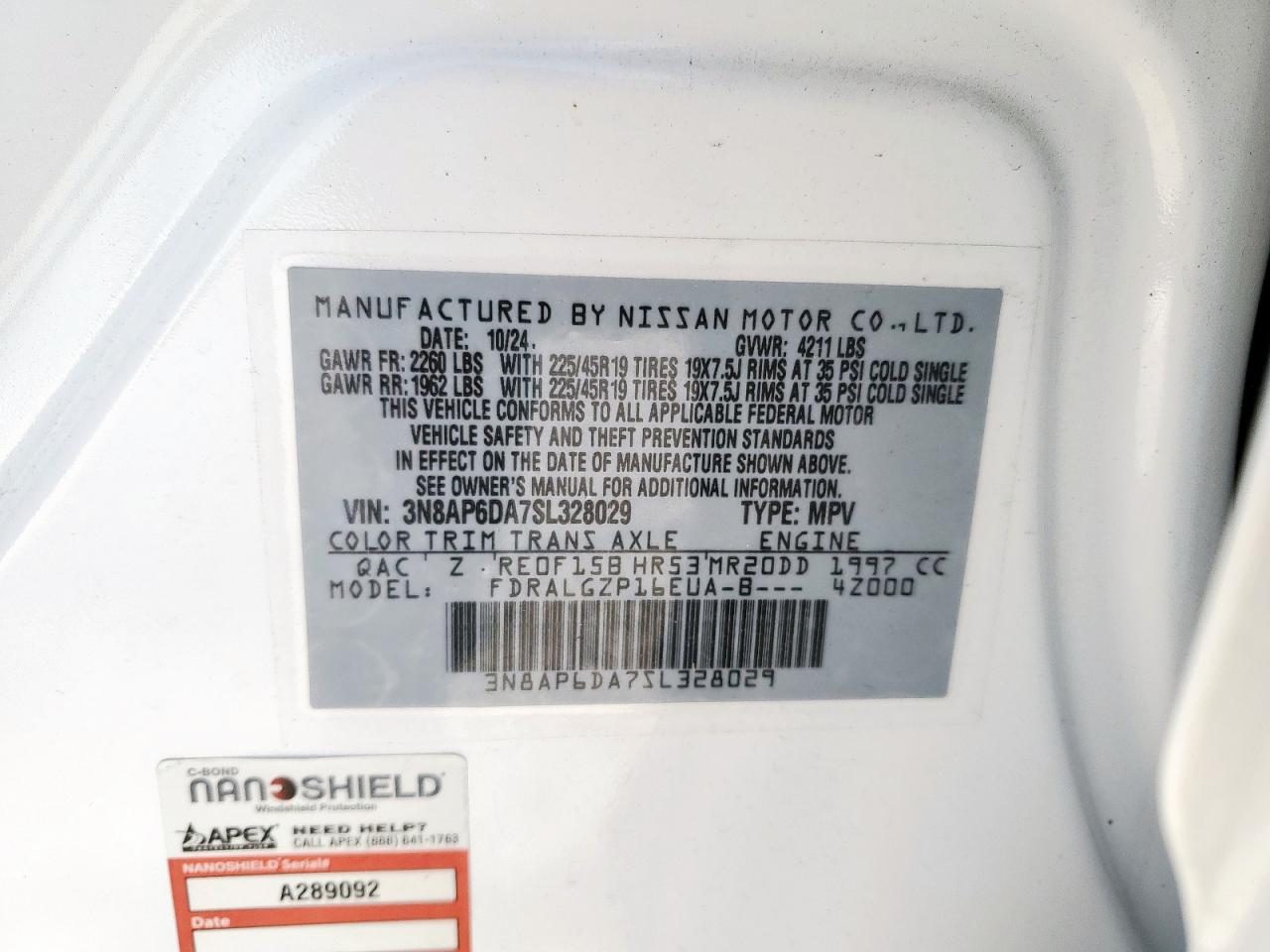 2025 Nissan Kicks Sr VIN: 3N8AP6DA7SL328029 Lot: 80078635