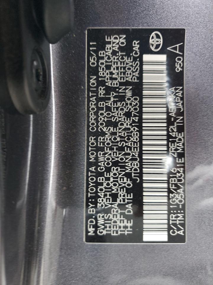 2011 Toyota Corolla Base VIN: JTDBU4EE8B9147030 Lot: 80507985