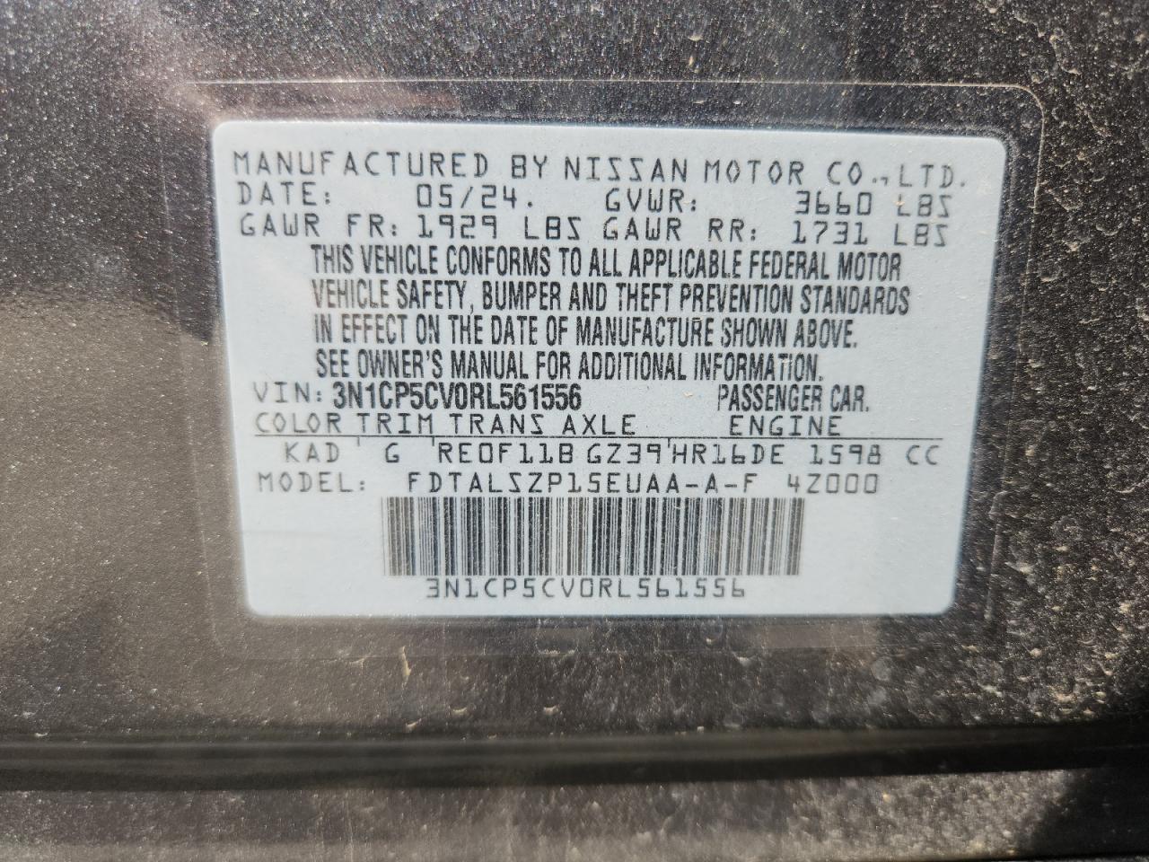 2024 Nissan Kicks Sv VIN: 3N1CP5CV0RL561556 Lot: 71640105