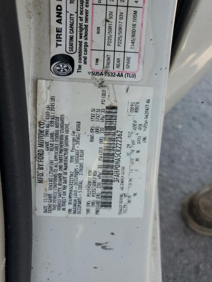 2012 Ford Fusion Se VIN: 3FAHP0HA5CR222362 Lot: 81295995