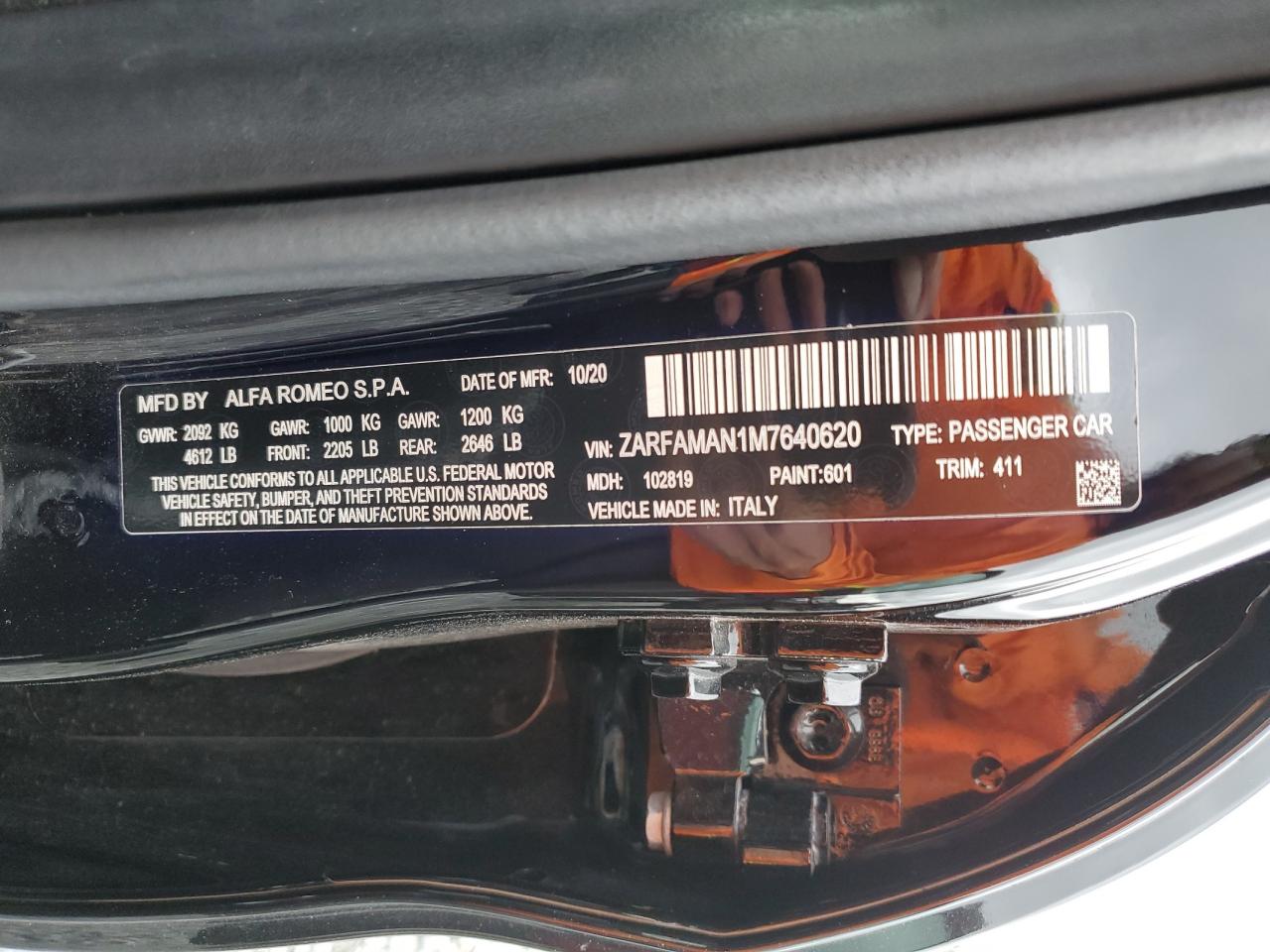 2021 Alfa Romeo Giulia Sport VIN: ZARFAMAN1M7640620 Lot: 81029865