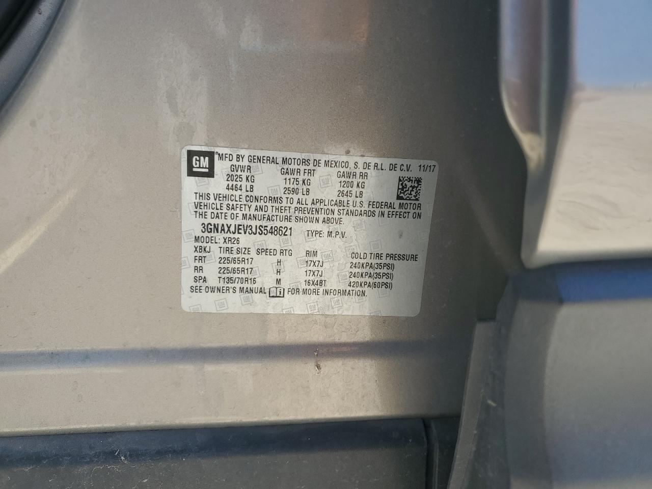 2018 Chevrolet Equinox Lt VIN: 3GNAXJEV3JS548621 Lot: 70984765