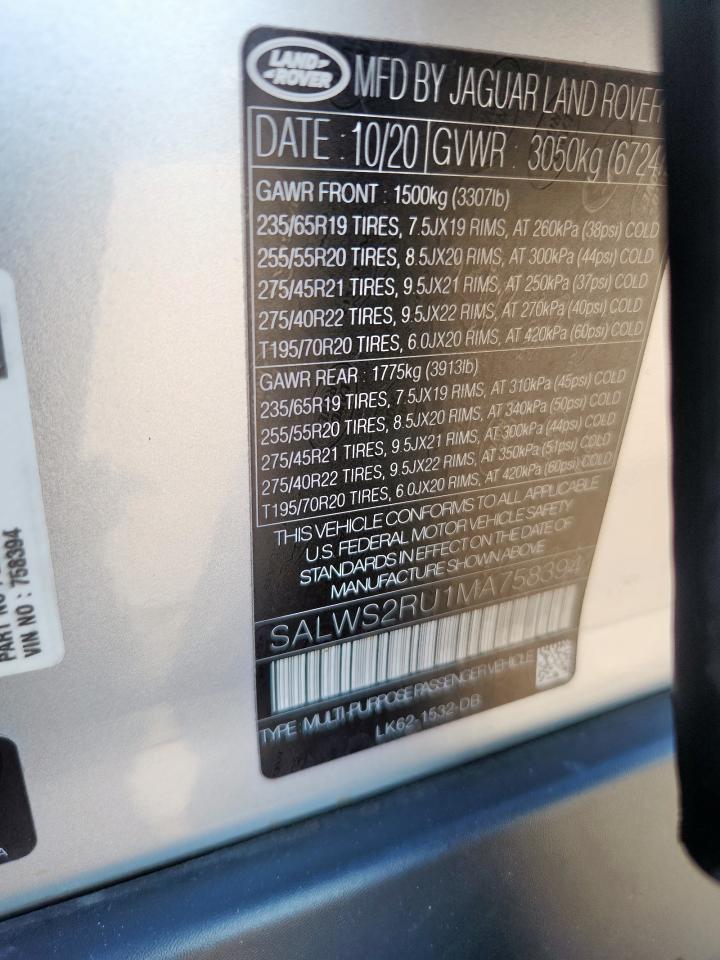 2021 Land Rover Range Rover Sport Hst VIN: SALWS2RU1MA758394 Lot: 70527945