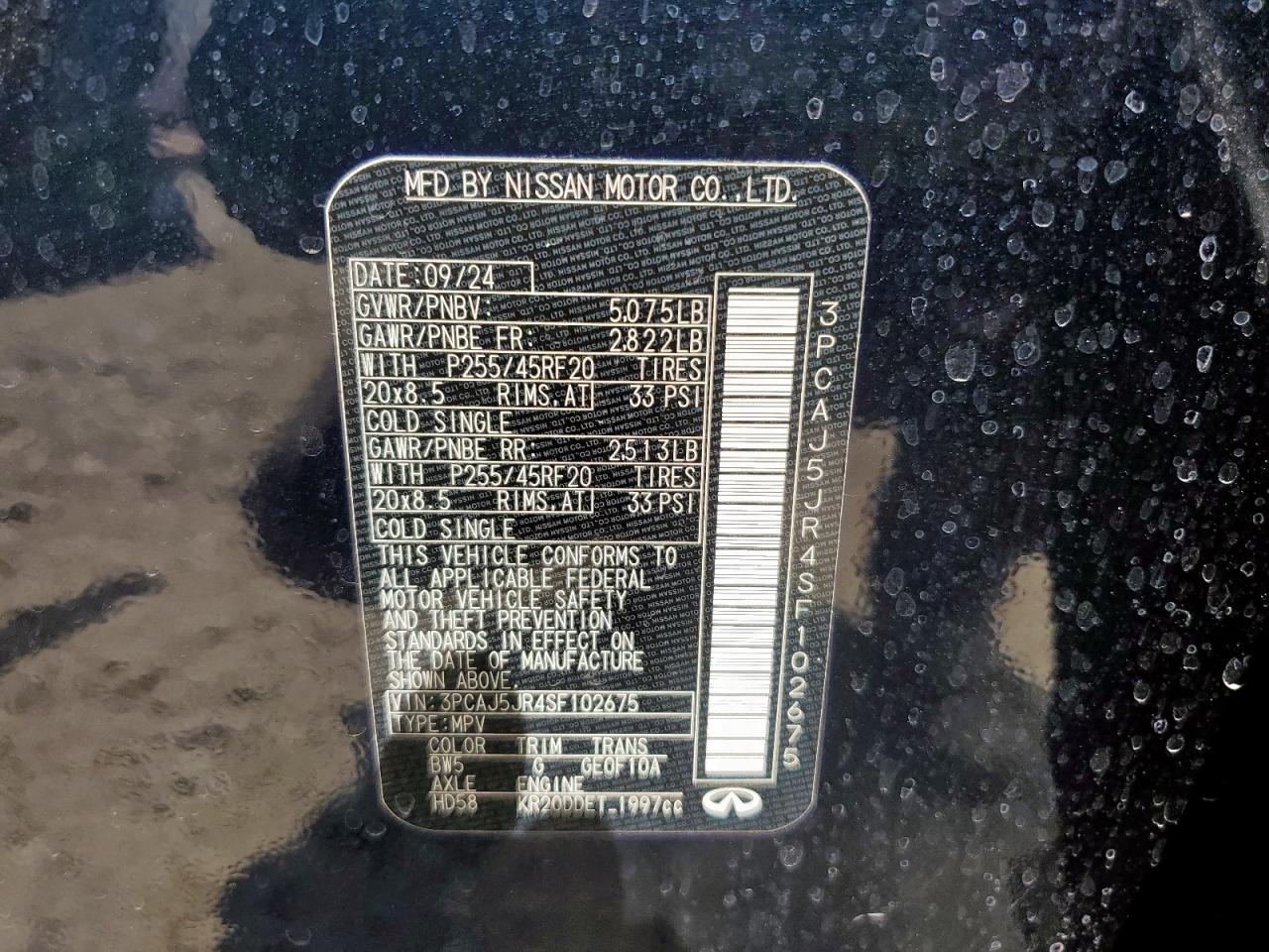 2025 Infiniti Qx55 Luxe VIN: 3PCAJ5JR4SF102675 Lot: 83790155