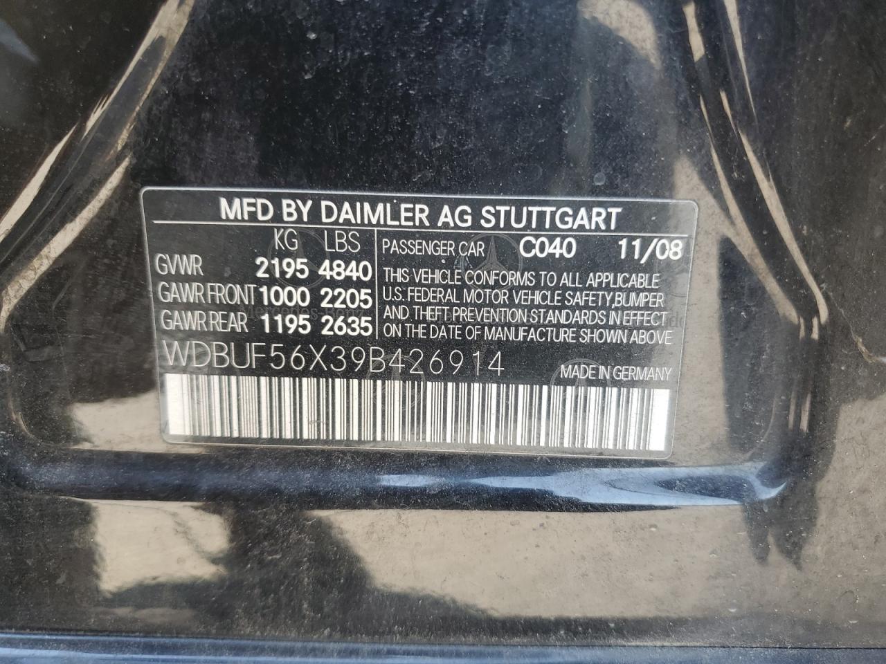 2009 Mercedes-Benz E 350 VIN: WDBUF56X39B426914 Lot: 71739405