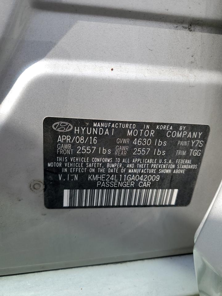 2016 Hyundai Sonata Hybrid VIN: KMHE24L11GA042009 Lot: 80857245