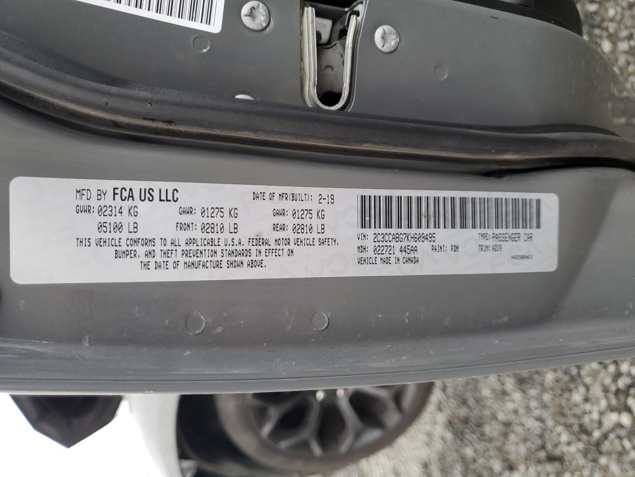 2019 Chrysler 300 S VIN: 2C3CCABG7KH609495 Lot: 84285675