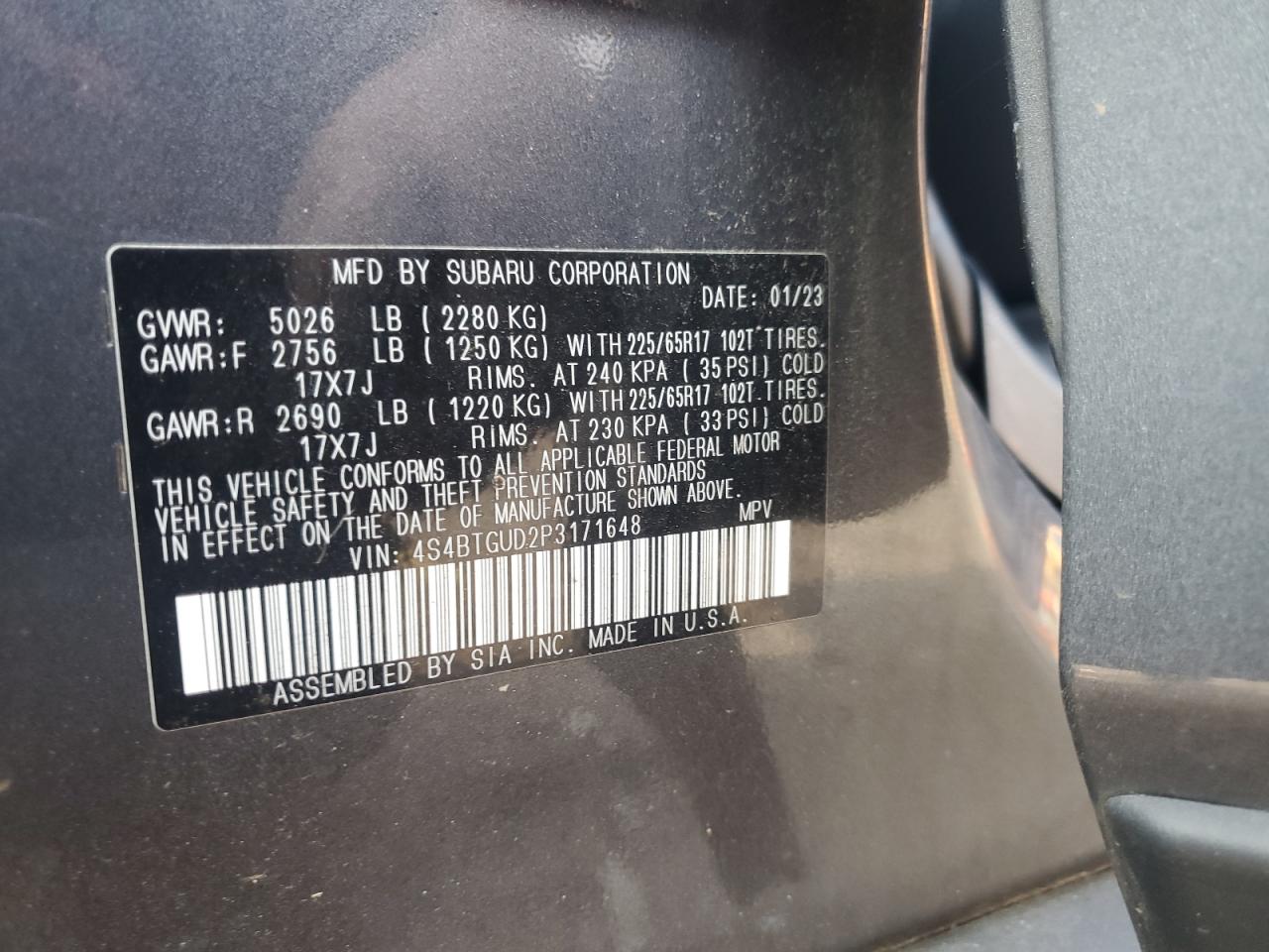 2023 Subaru Outback Wilderness VIN: 4S4BTGUD2P3171648 Lot: 81433165