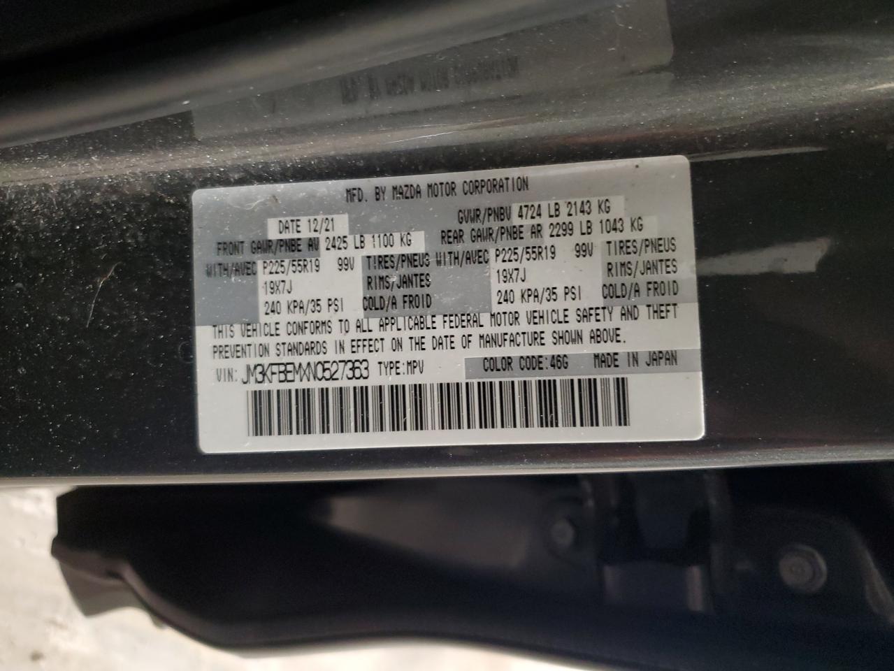 2022 Mazda Cx-5 Premium Plus VIN: JM3KFBEMXN0527363 Lot: 84725475