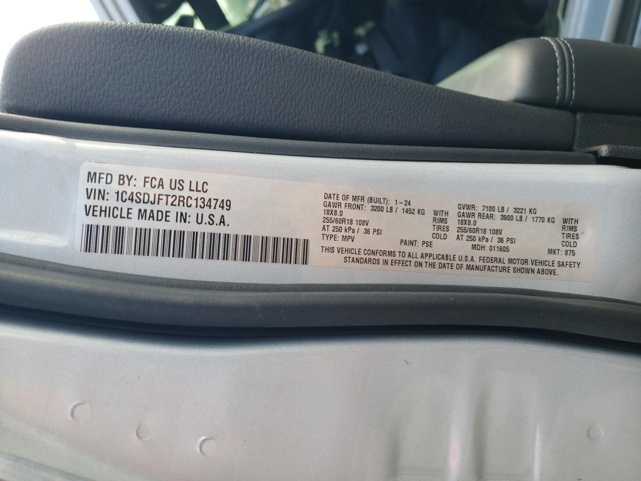 2024 Dodge Durango Pursuit VIN: 1C4SDJFT2RC134749 Lot: 81669145