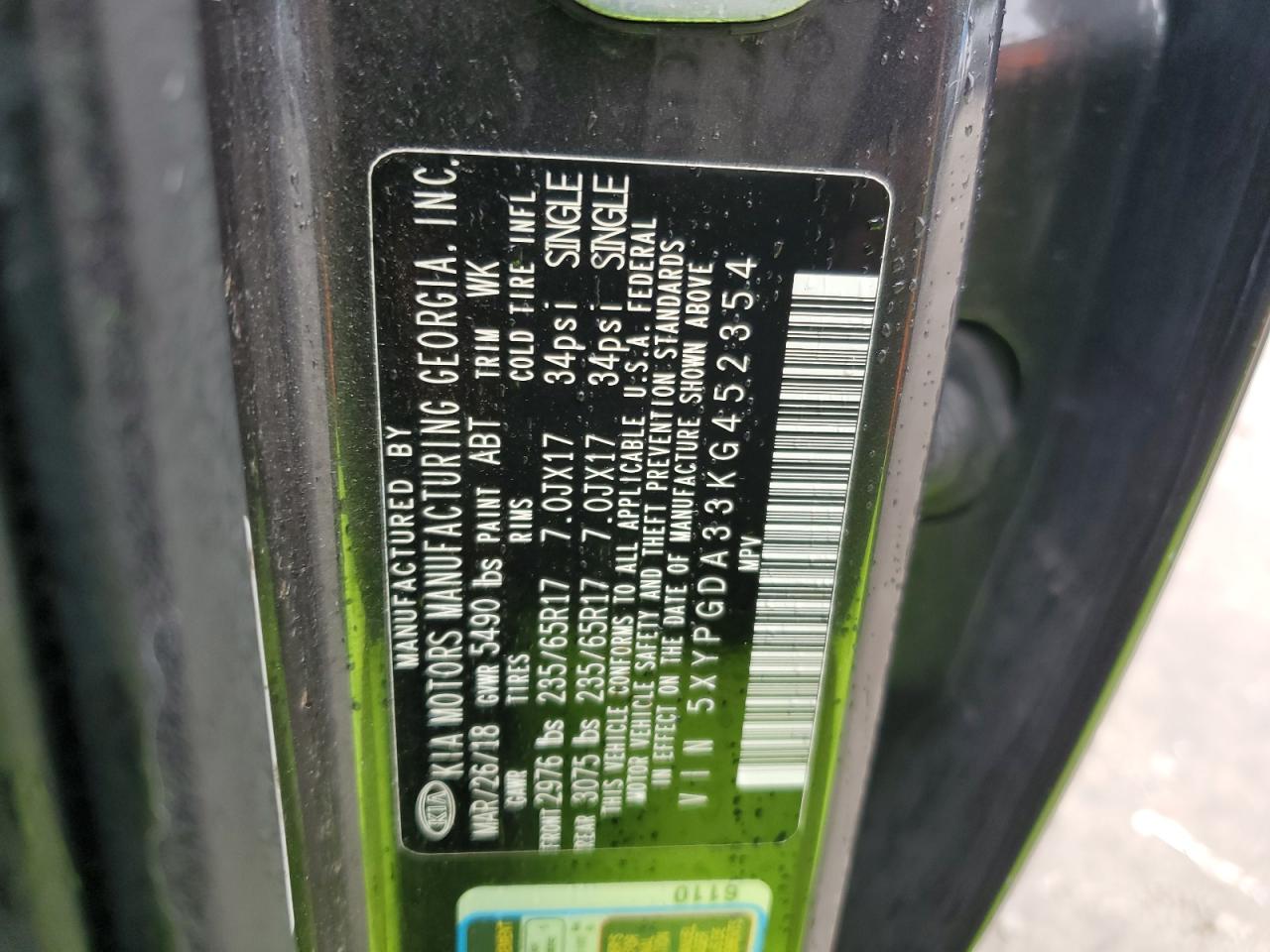 2019 Kia Sorento L VIN: 5XYPGDA33KG452354 Lot: 84237225