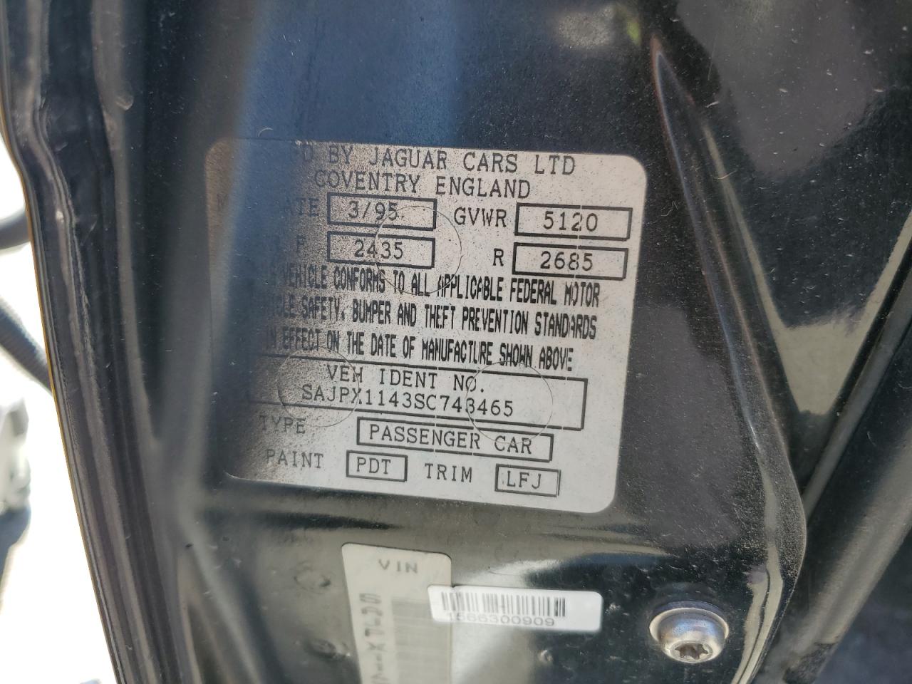 1995 Jaguar Xjr VIN: SAJPX1143SC743465 Lot: 80853425