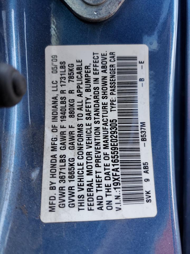 2009 Honda Civic Lx VIN: 19XFA16559E029305 Lot: 71972295