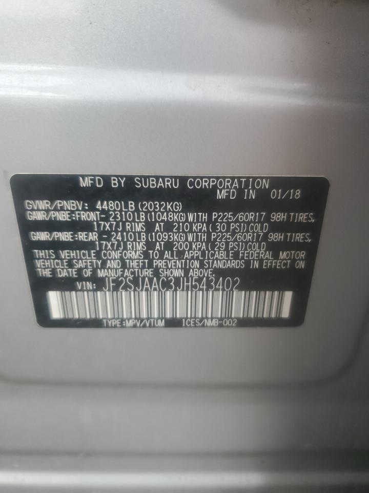 2018 Subaru Forester 2.5I VIN: JF2SJAAC3JH543402 Lot: 69964945