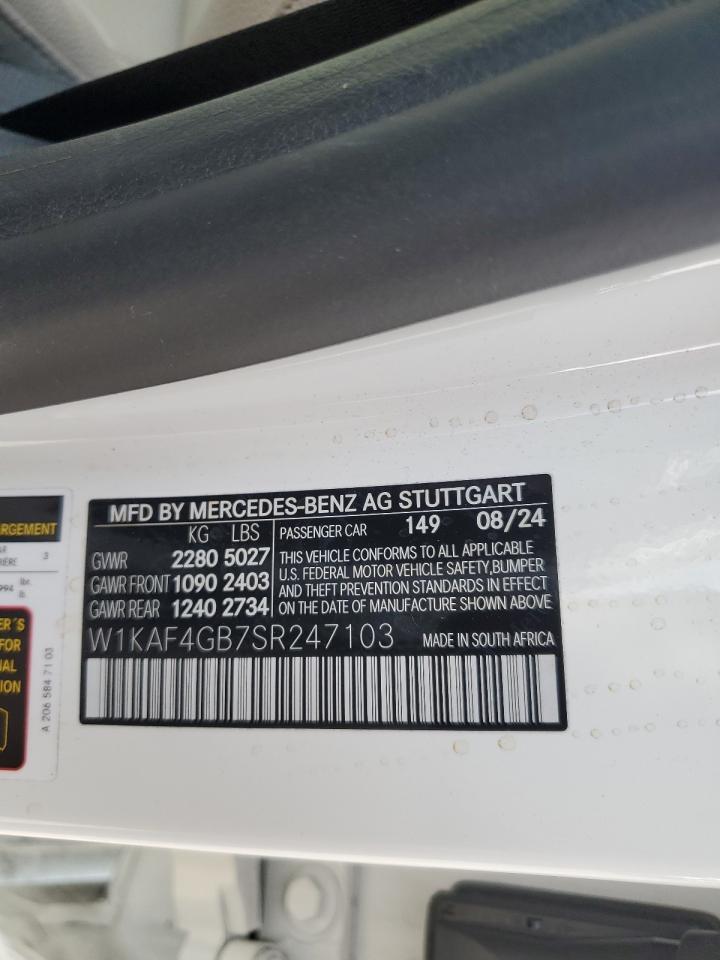 2025 Mercedes-Benz C 300 VIN: W1KAF4GB7SR247103 Lot: 82088865