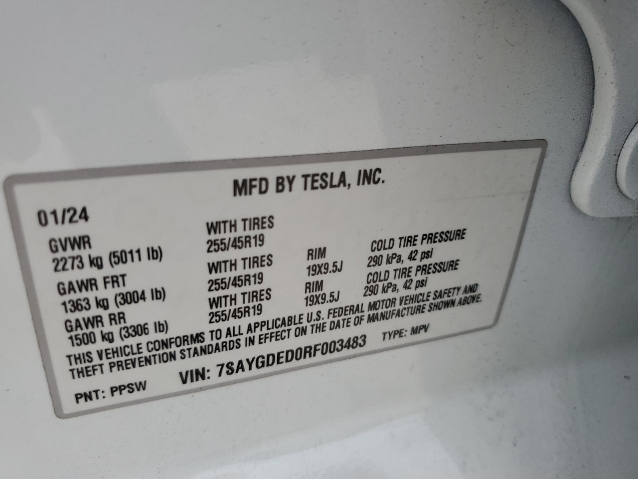 2024 Tesla Model Y VIN: 7SAYGDED0RF003483 Lot: 80616995
