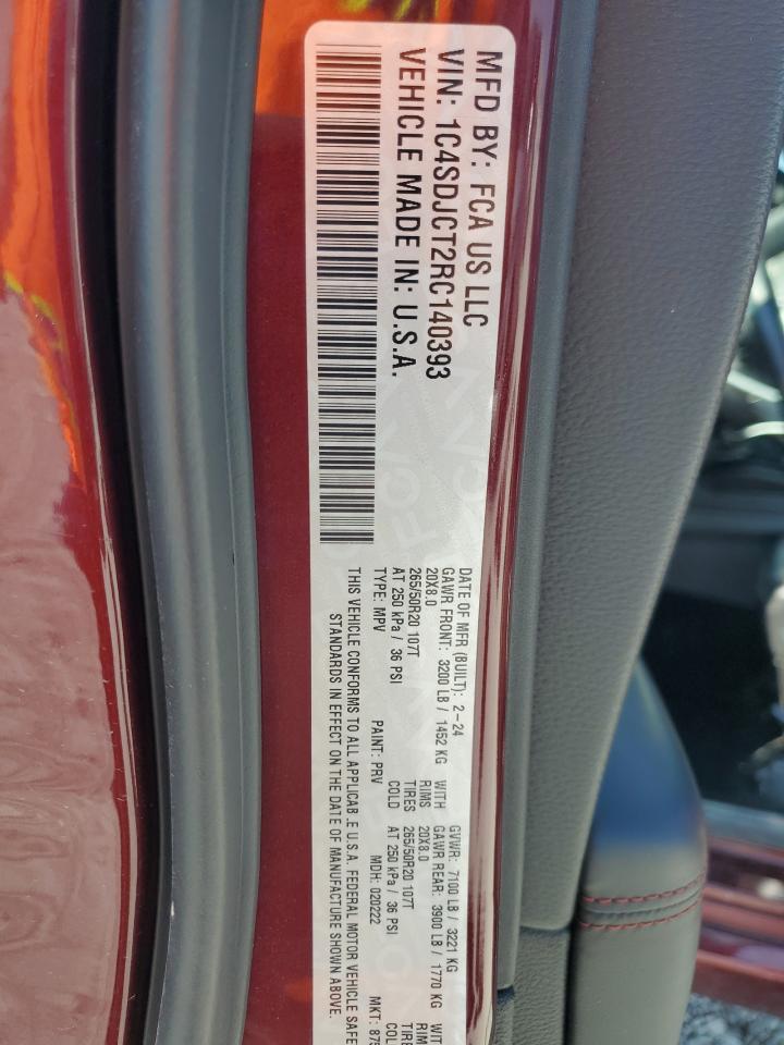 2024 Dodge Durango R/T VIN: 1C4SDJCT2RC140393 Lot: 80588715