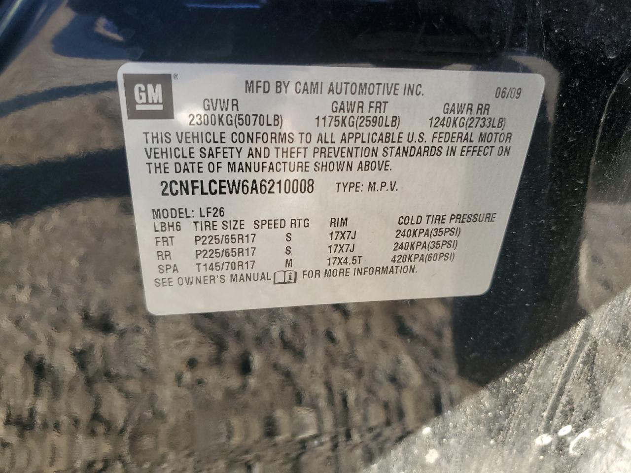 2010 Chevrolet Equinox Ls VIN: 2CNFLCEW6A6210008 Lot: 71524215